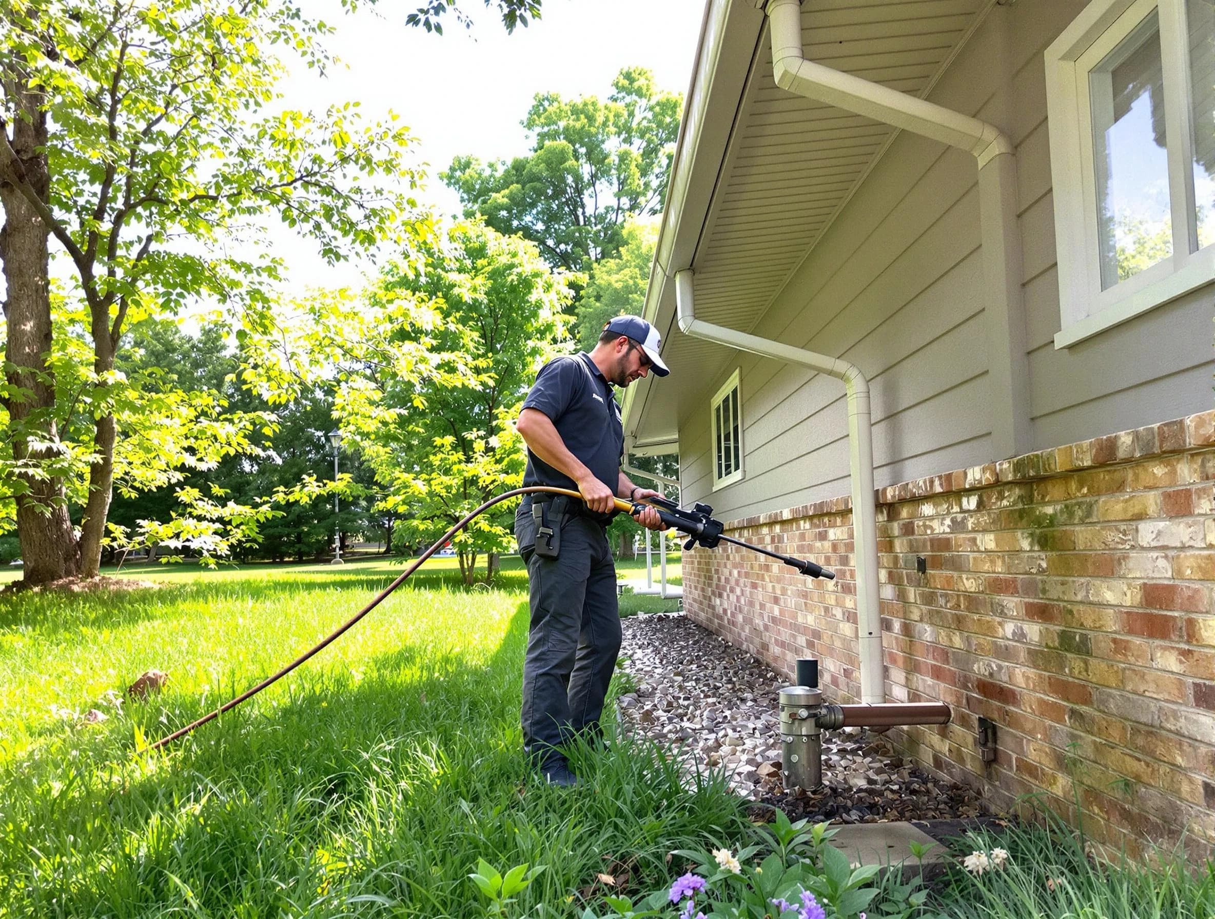 Kent Roofing Company removing debris from a downspout in Kent, OH