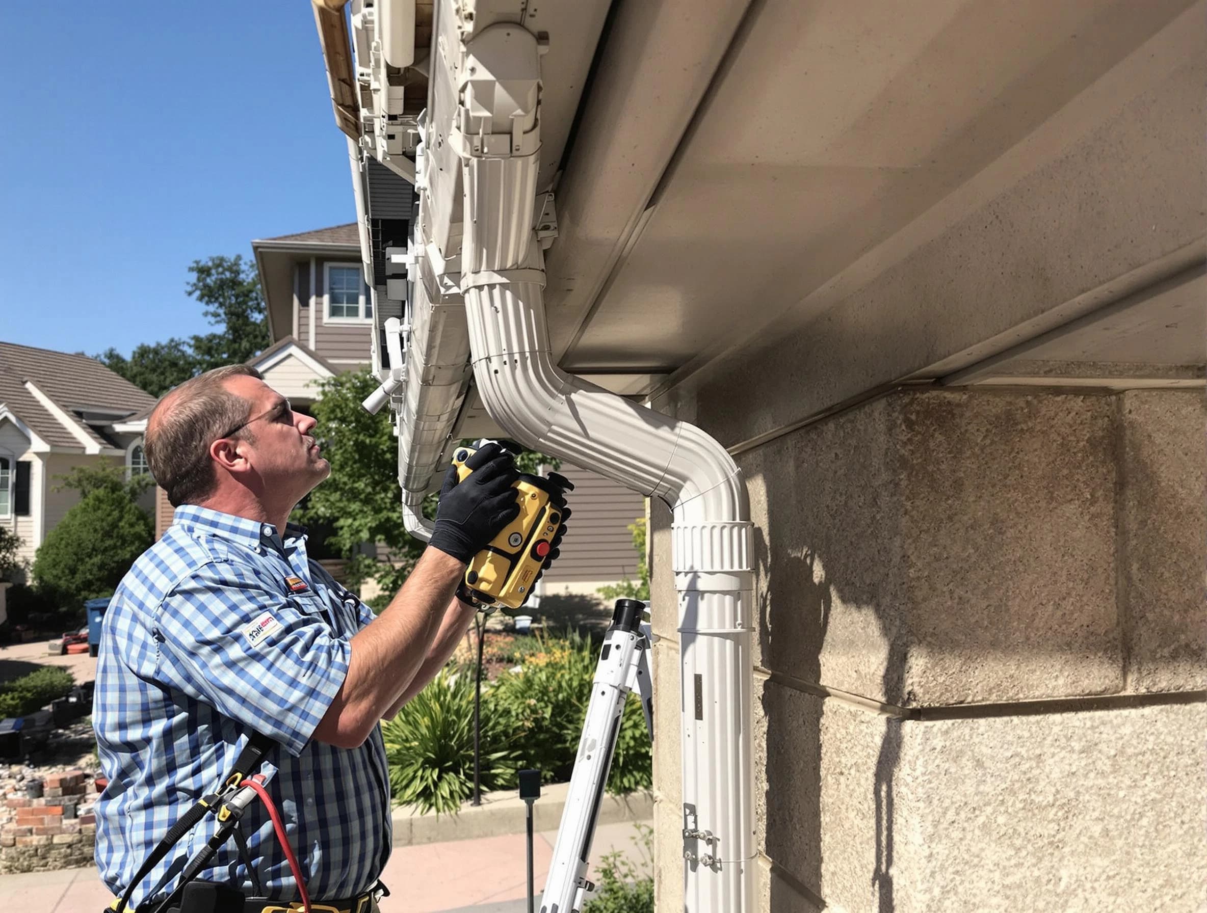 Close-up of a restored downspout system by Kent Roofing Company in Kent, OH