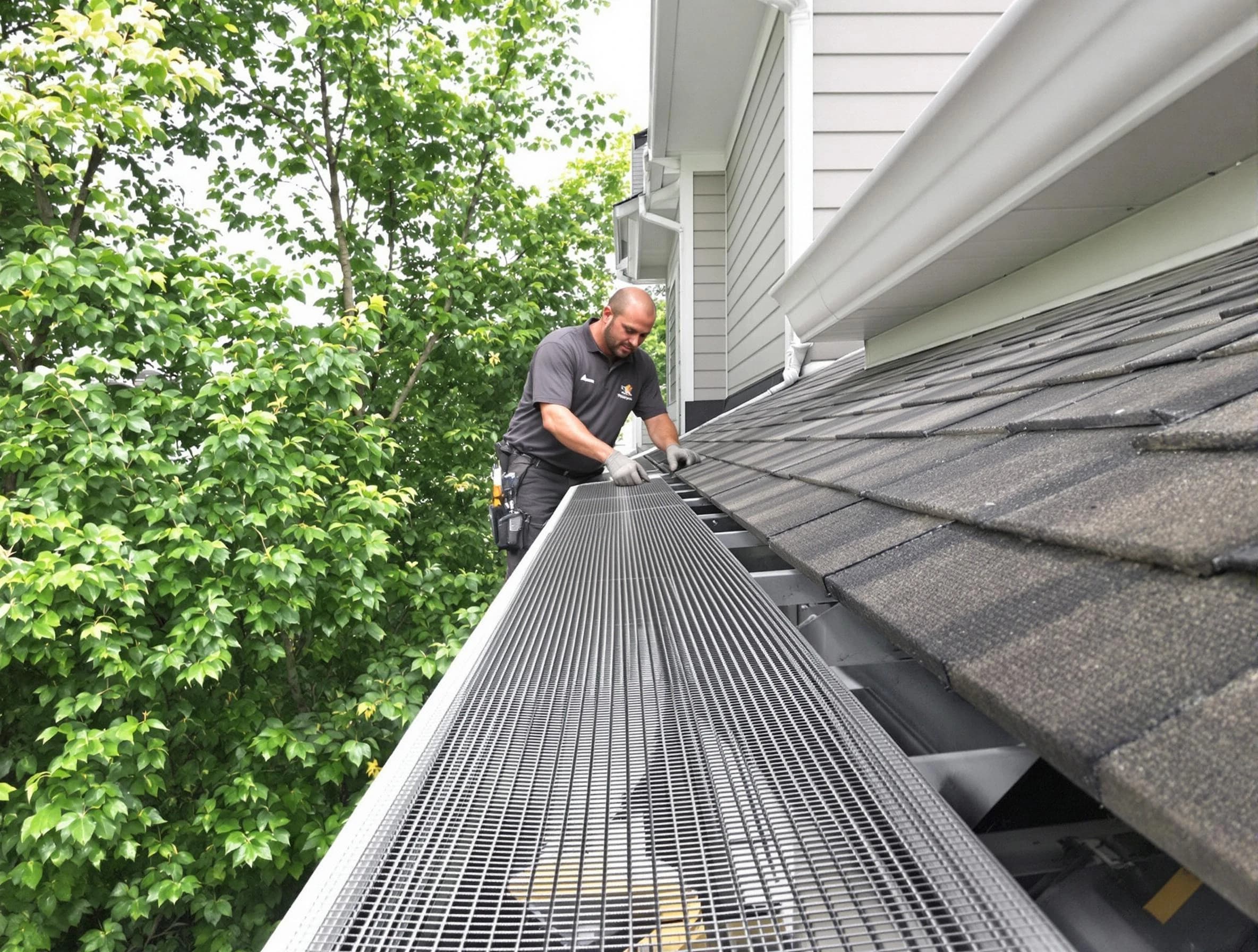 Close-up of gutter guards installed by Kent Roofing Company in Kent, OH