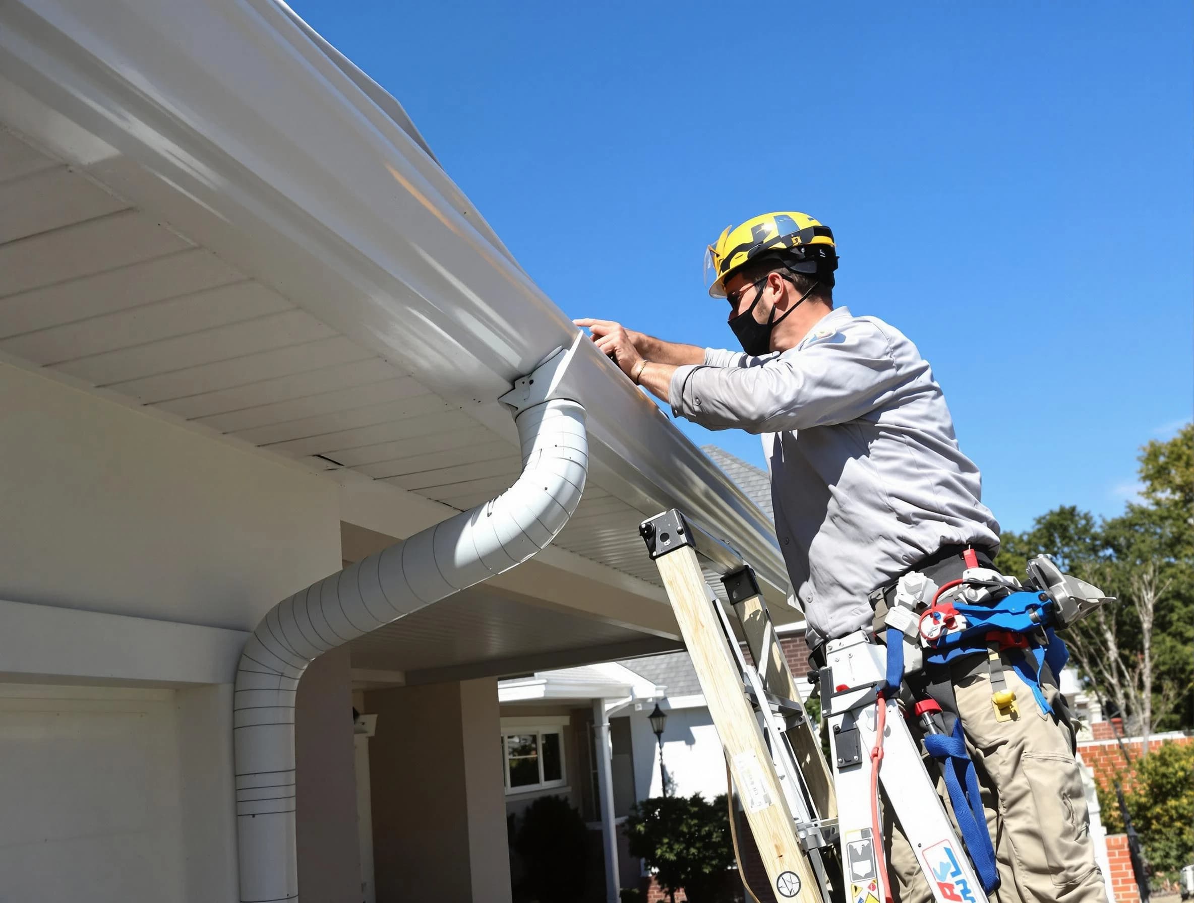 Close-up on a freshly sealed gutter joint by Kent Roofing Company in Kent, OH