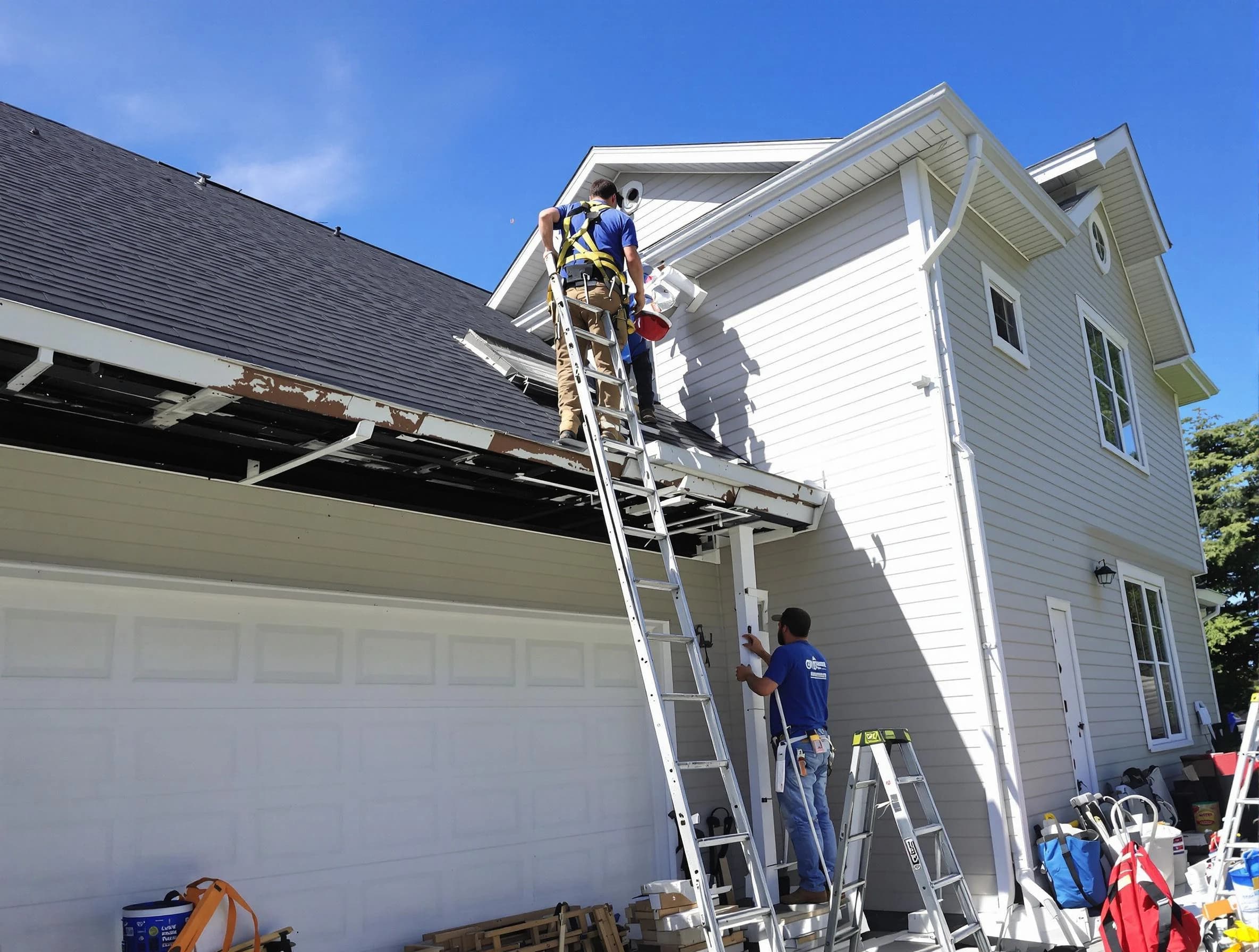 Newly replaced gutters by Kent Roofing Company in Kent, OH