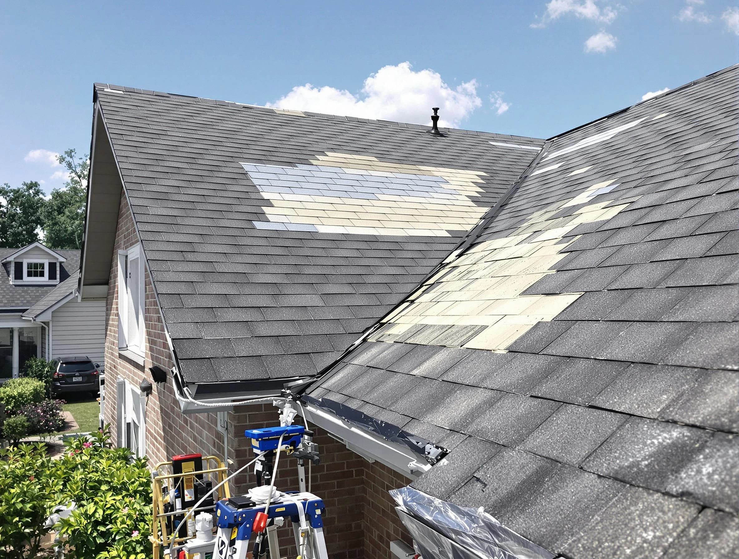 Close-up of roof repairs by Kent Roofing Company in Kent, OH