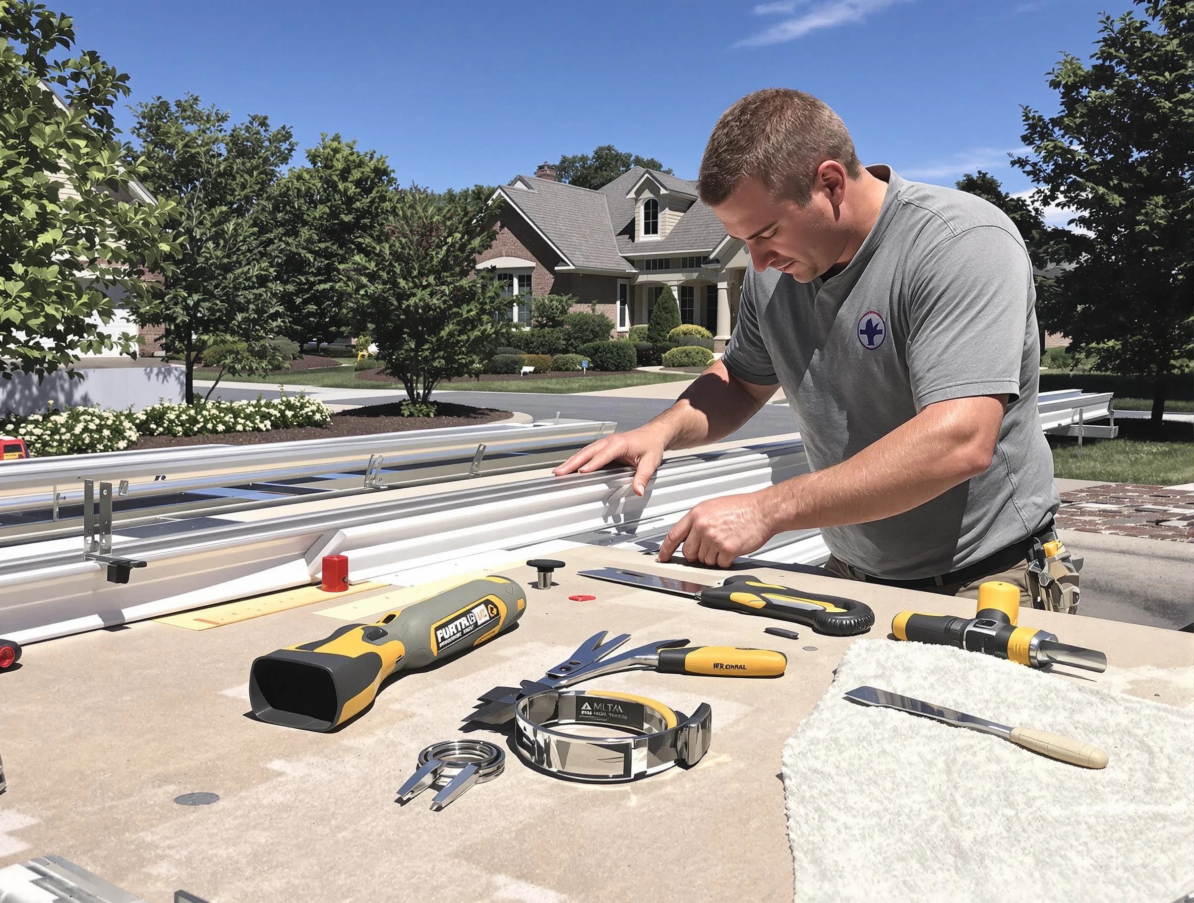 Freshly installed seamless gutter by Kent Roofing Company in Kent, OH