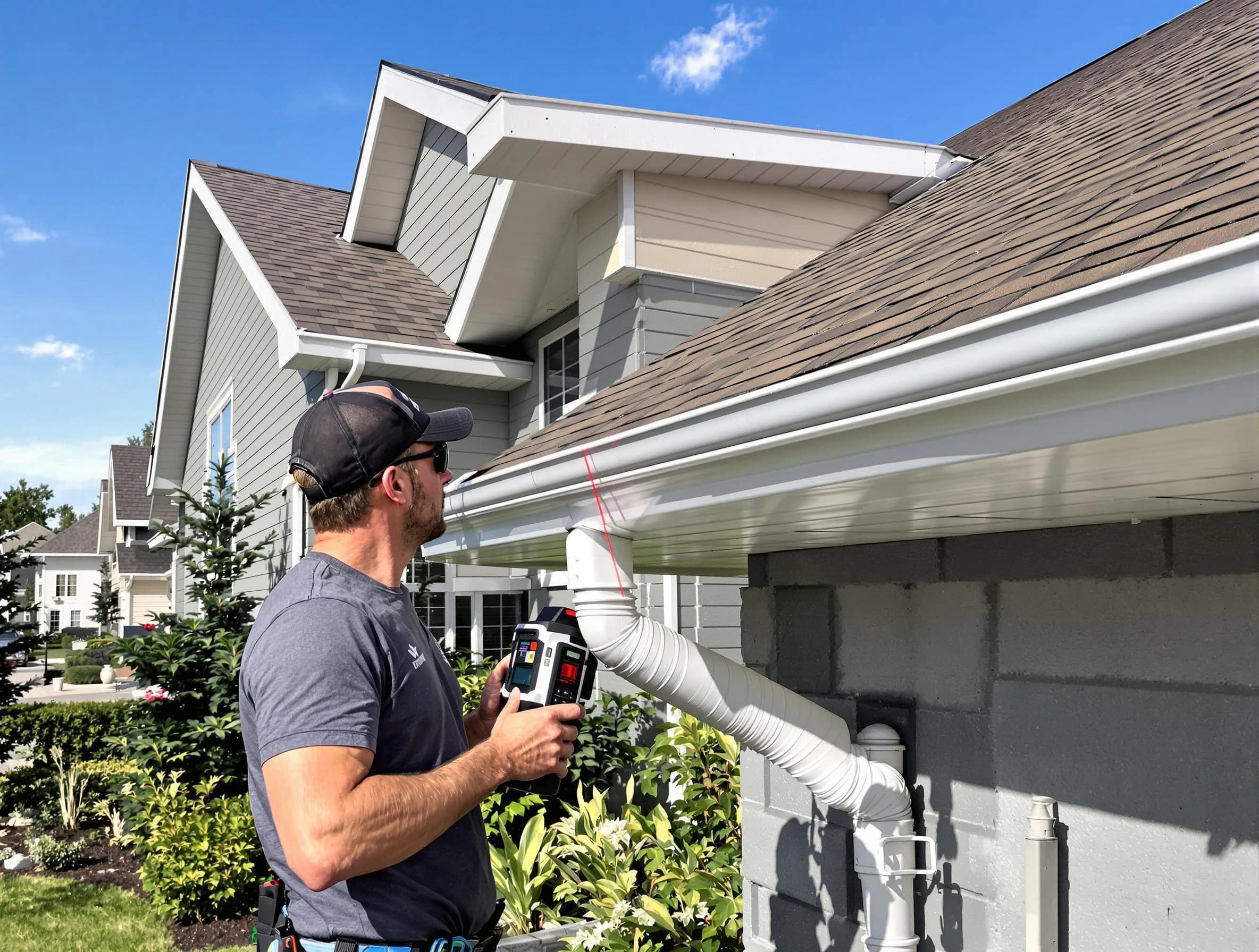 Kent Roofing Company installing seamless gutters in Kent, OH